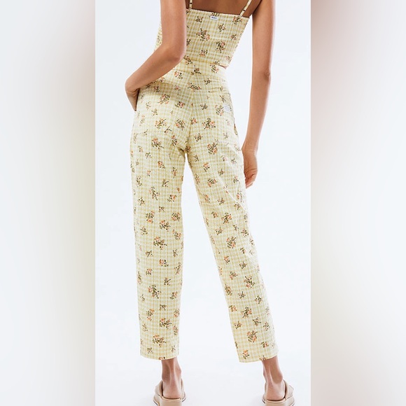 NWT RVCA Anywhere Cropped Yellow Printed 100% Cotton Trousers Sz 26 $80 - Picture 3 of 3